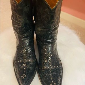 Old Gringo Black Women Crystal Cross Cowboy Boots size 11.